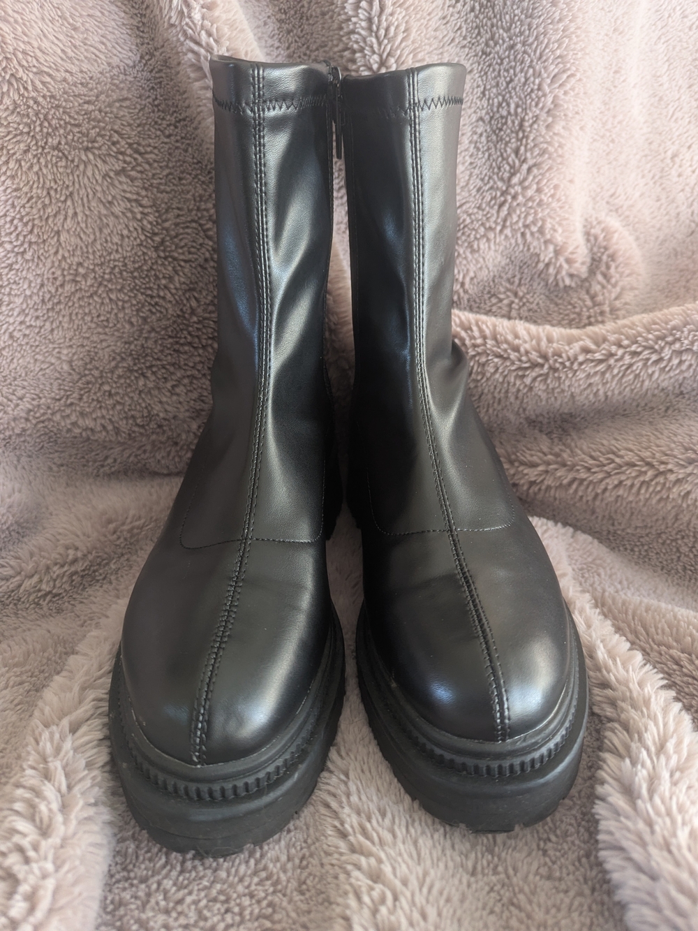 Men's Black Leather Platform Zip Boots
